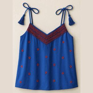 Skies Are Blue Embroidered Sleeveless Top Tassel Tie